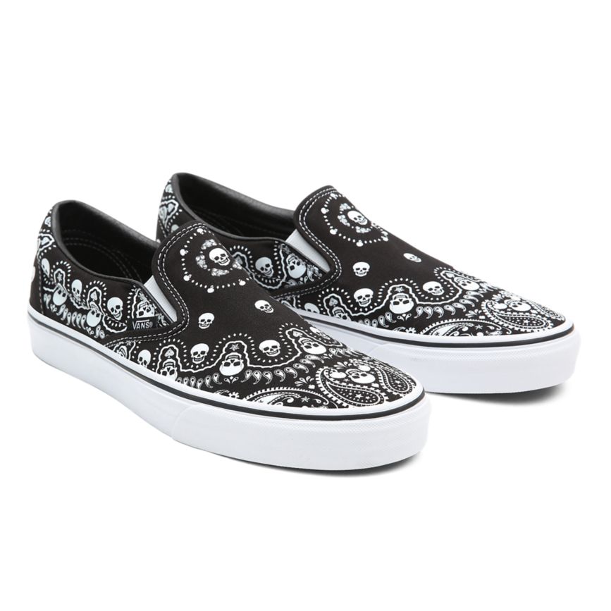 Vans Bandana Classic Slip-On Dam Svarta/Vita - Vans Slip On Skor Sverige (DCWZO7150)